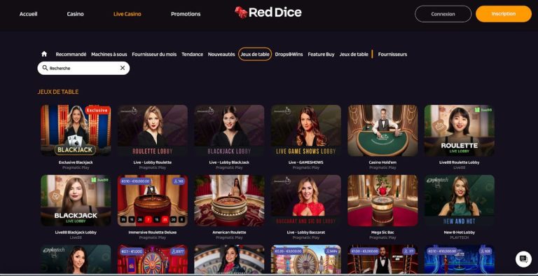 RedDice Casino jeux table