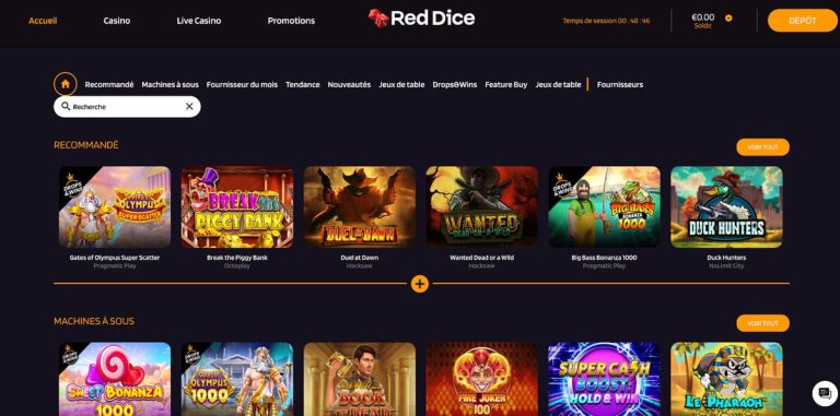 RedDice Casino page accueil
